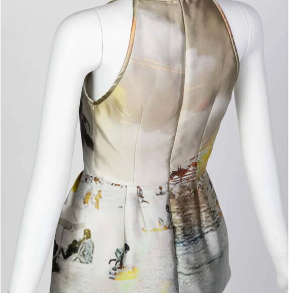 Prada Runway Spring 2010 Silk Holographic Beach Print Plunge Neck Peplum Top - Picture 4 of 6